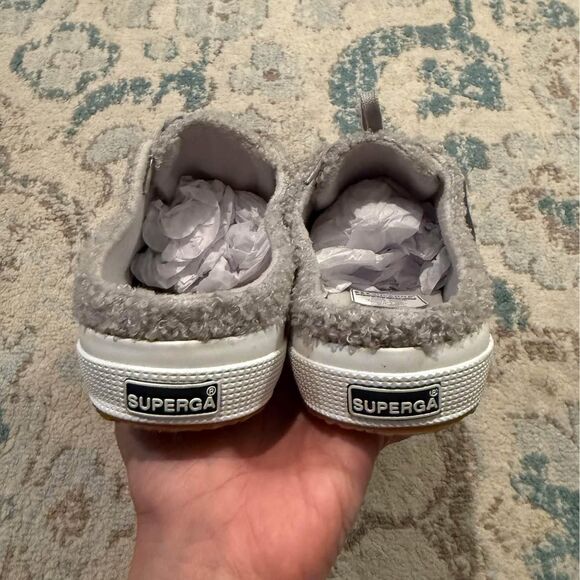 NWT Superga Ecru Faux Shearling Slip-On Lace Up Sneakers size 10 - Picture 7 of 9